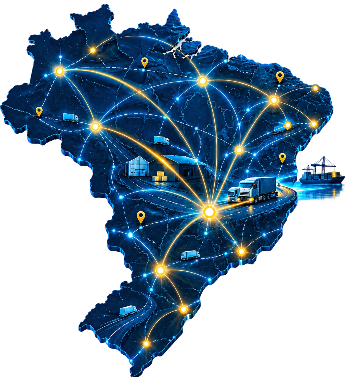 Mapa do Brasil representando a atuação nacional da Isidoro Transportes